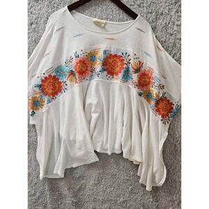 WOW! Savanna Jane Heavy Floral Embroidered Poncho Top White Boho Oversized Large